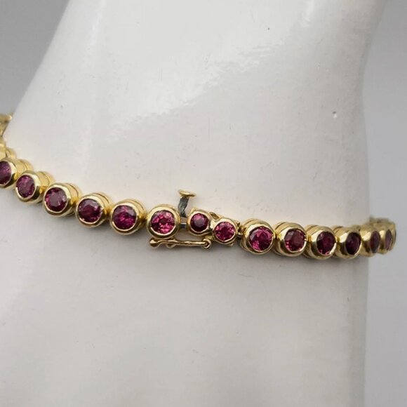 8CT 18KT GOLD STAMPED VS G DIAMOND NATURAL RUBY TENNIS BRACELET - Picture 3 of 5